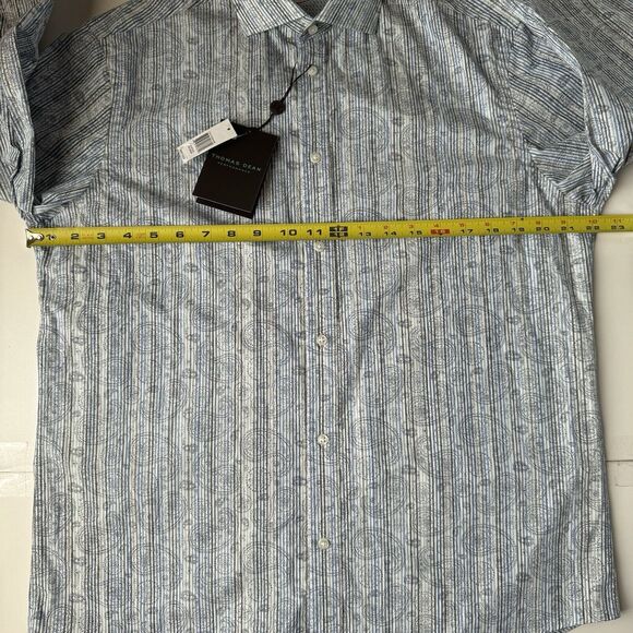 Thomas Dean Performance Button Down Shirt Blue Paisley Medium NWT - Picture 4 of 16